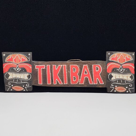Handcrafted Wooden Tiki Bar Sign Tribal Mask Design Kitsch Luau 20" Wide Man Cav - Picture 2 of 8